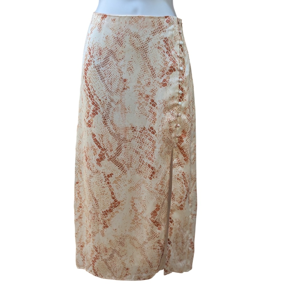 Cupcakes and Cashmere Fairfax Midi‎ Skirt Snake Print Button Detail Slit Size 2